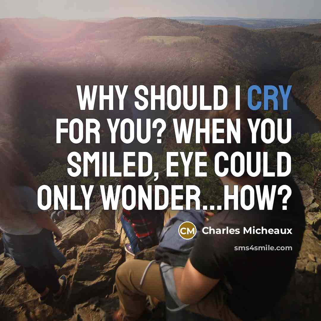 “Why should I cry for you? When you smiled, eye could only wonder...how?” quote by Charles Micheaux