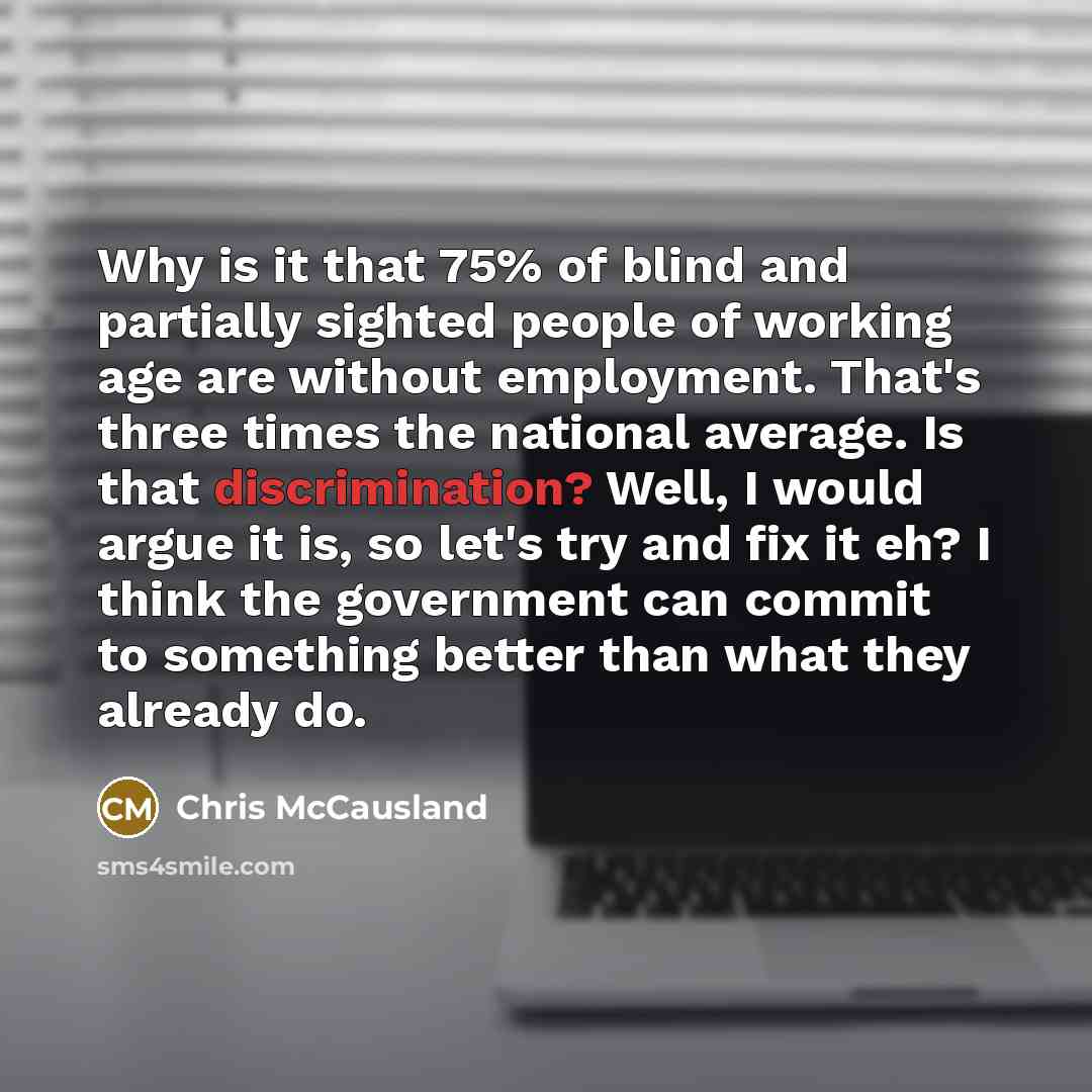 “Why is it that 75% of blind and partially sighted…” quote by Chris McCausland
