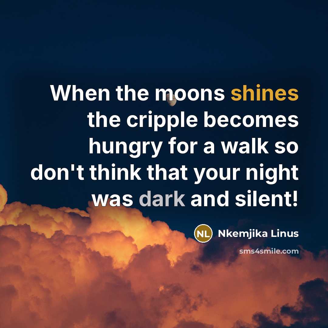 “When the moons shines the cripple becomes hungry for a walk so don't think that your night was dark and silent!” quote by Nkemjika Linus
