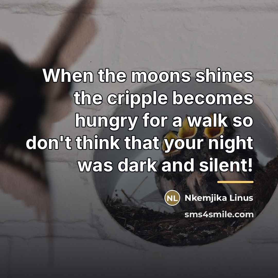“When the moons shines the cripple becomes hungry for a…” quote by Nkemjika Linus