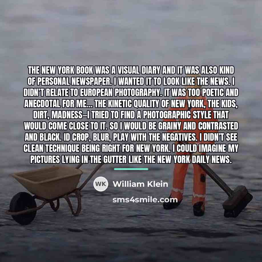 “The New York book was a visual diary and it…” quote by William Klein