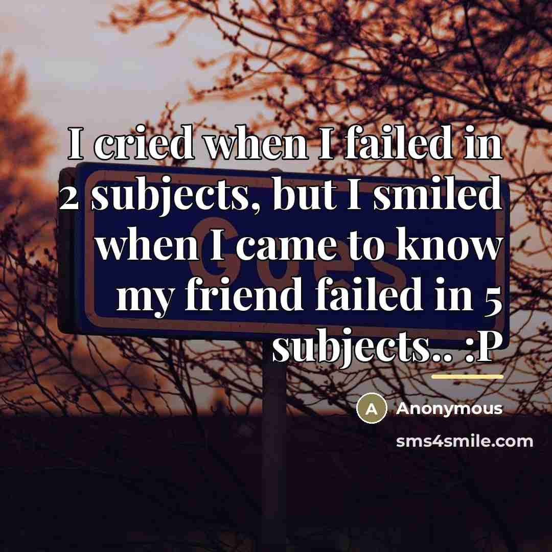 “I cried when I failed in 2 subjects, but I…” quote by Anonymous