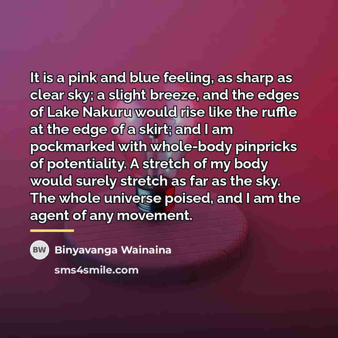 “It is a pink and blue feeling, as sharp as…” quote by Binyavanga Wainaina