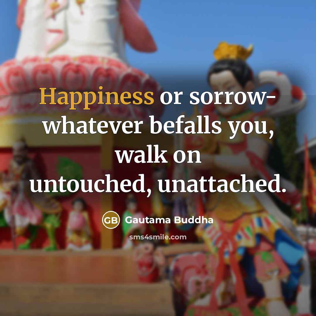 “Happiness or sorrow- whatever befalls you, walk on untouched, unattached.…” quote by Gautama Buddha