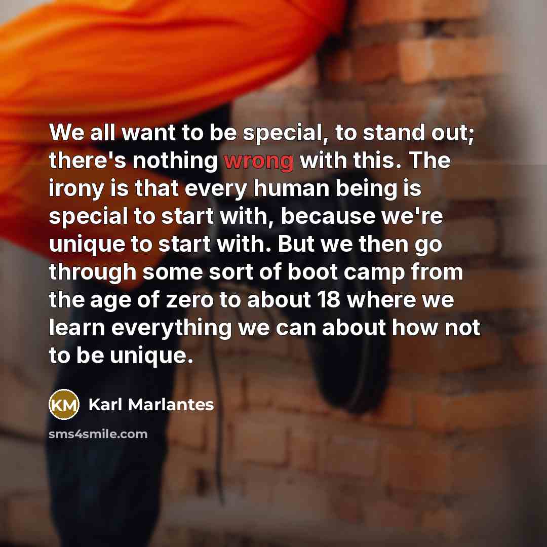 “We all want to be special, to stand out; there's…” quote by Karl Marlantes