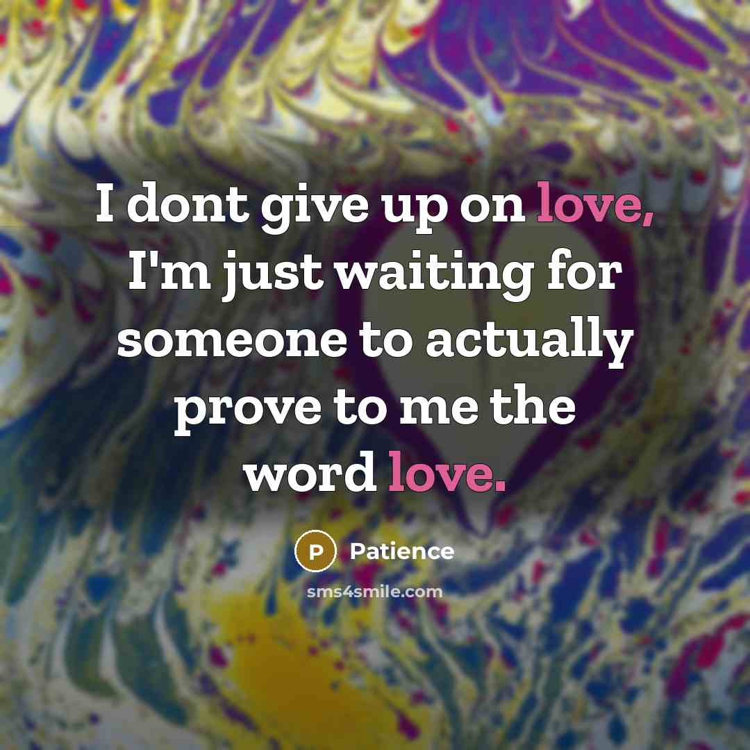 “I dont give up on love, I'm just waiting for…” quote by Patience