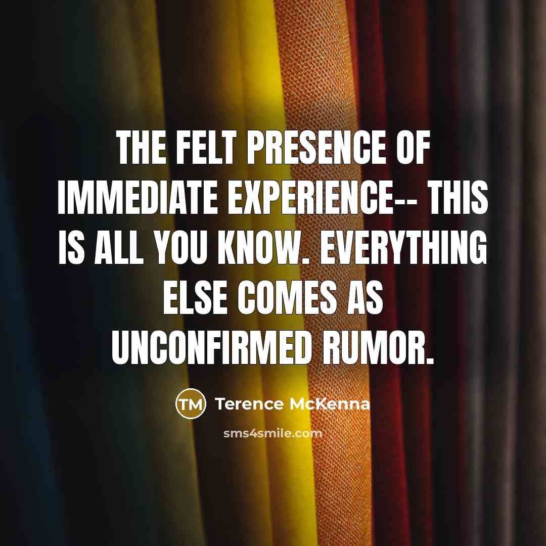 “The felt presence of immediate experience-- this is all you…” quote by Terence McKenna
