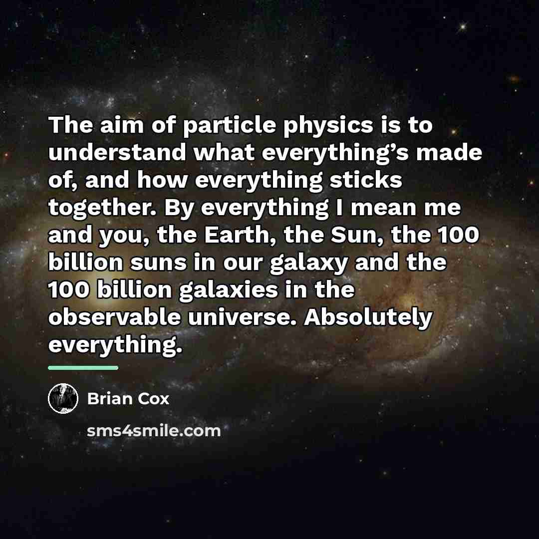 “The aim of particle physics is to understand what everything’s…” quote by Brian Cox