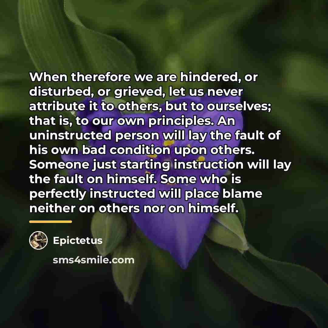 “When therefore we are hindered, or disturbed, or grieved, let…” quote by Epictetus