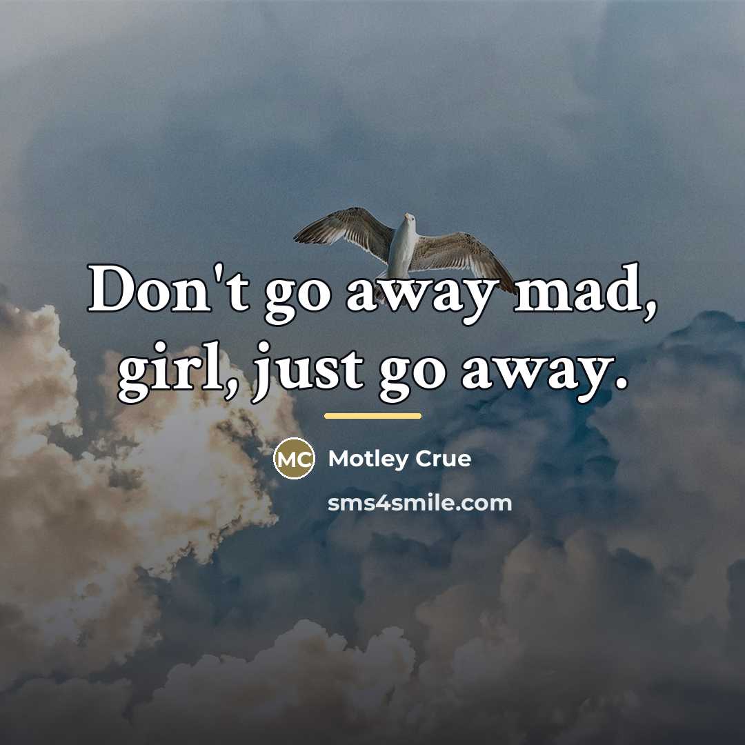 “Don't go away mad, girl, just go away.…” quote by Motley Crue