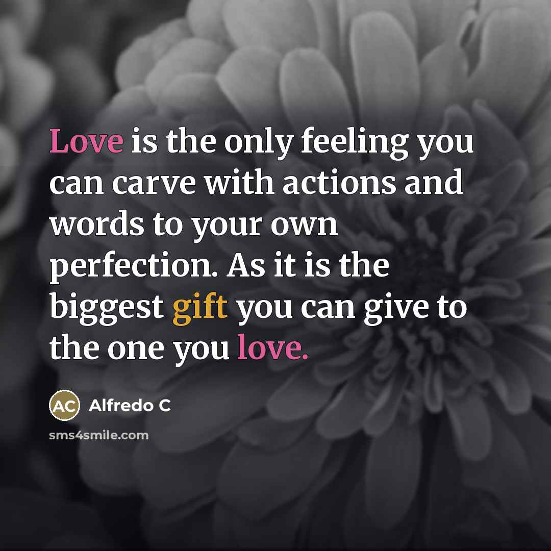 “Love is the only feeling you can carve with actions…” quote by Alfredo C