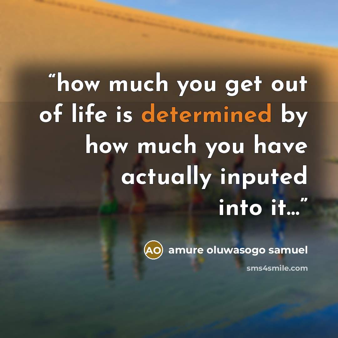 “how much you get out of life is determined by how much you have actually inputed into it…” quote by amure oluwasogo samuel