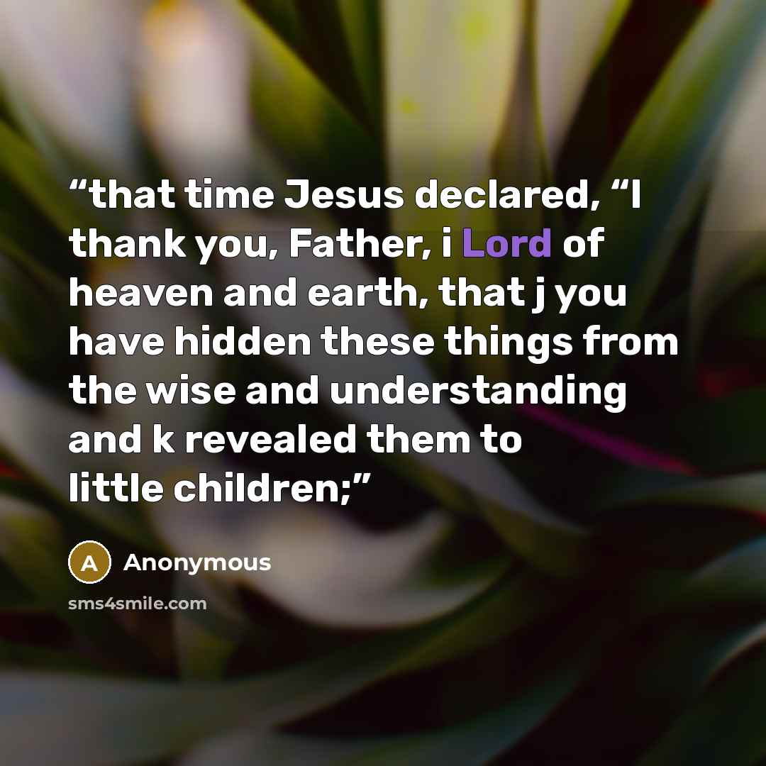 “that time Jesus declared, “I thank you, Father, i Lord of heaven and earth, that j you have hidden these things from the wise and understanding and k revealed them to little children;” quote by Anonymous