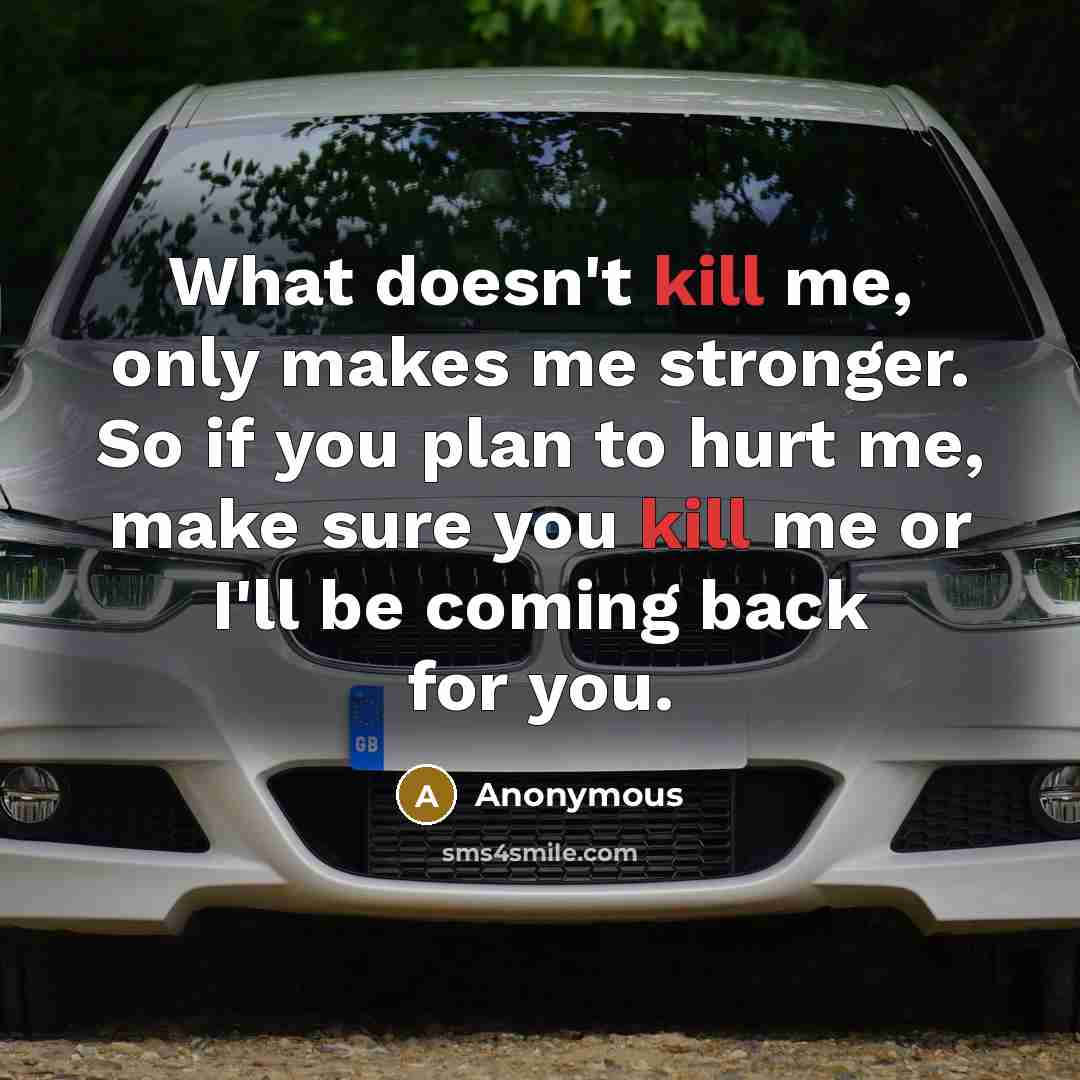 “What doesn't kill me, only makes me stronger. So if you plan to hurt me, make sure you kill me or I'll be coming back for you.” quote by Anonymous