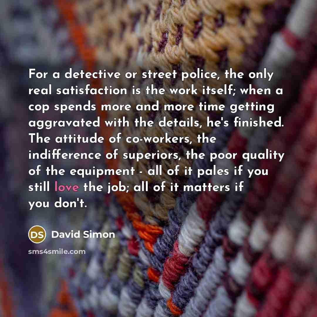 “For a detective or street police, the only real satisfaction…” quote by David Simon