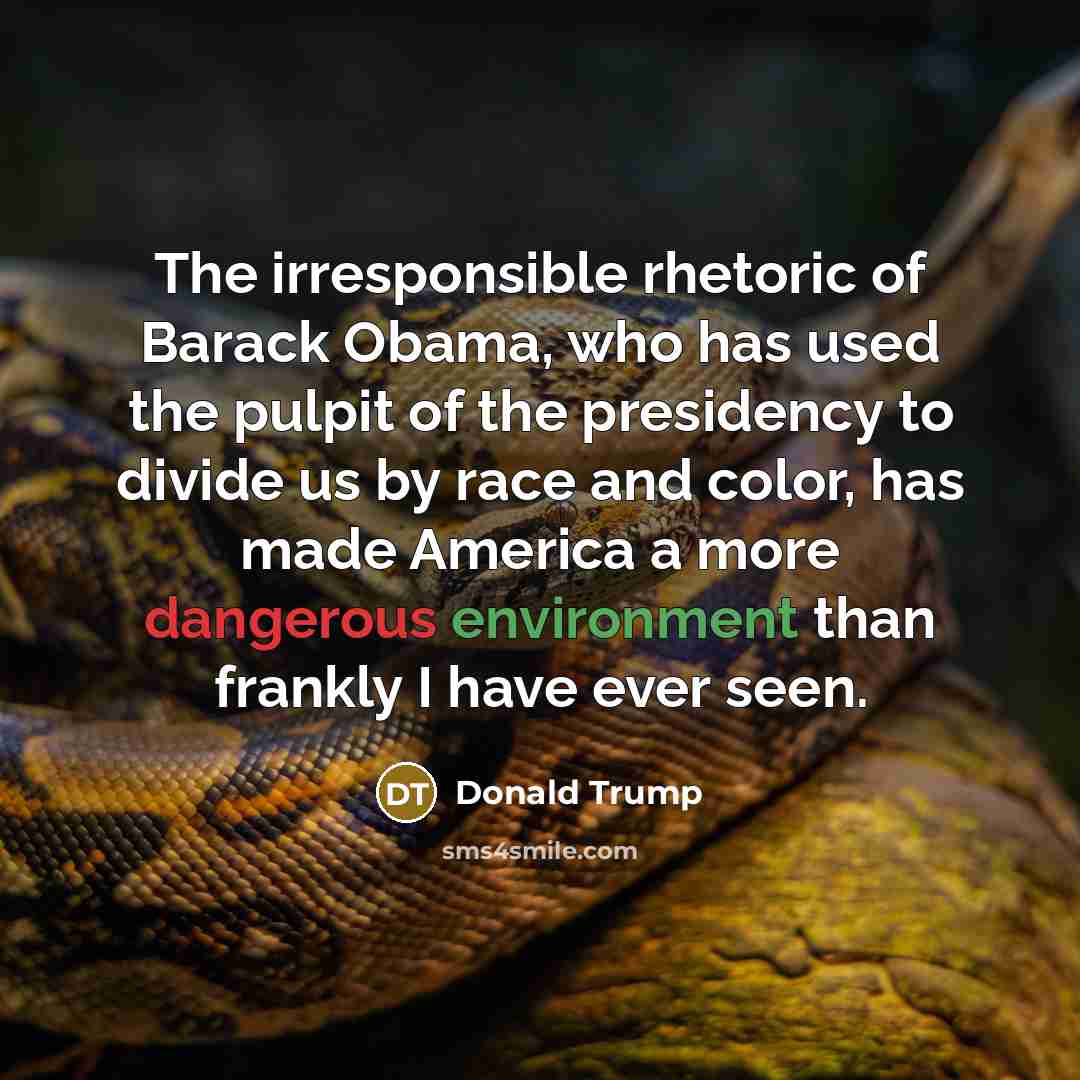“The irresponsible rhetoric of Barack Obama, who has used the…” quote by Donald Trump