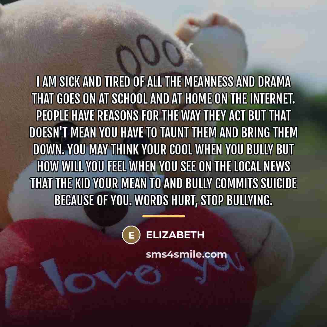 “I am sick and tired of all the meanness and…” quote by Elizabeth