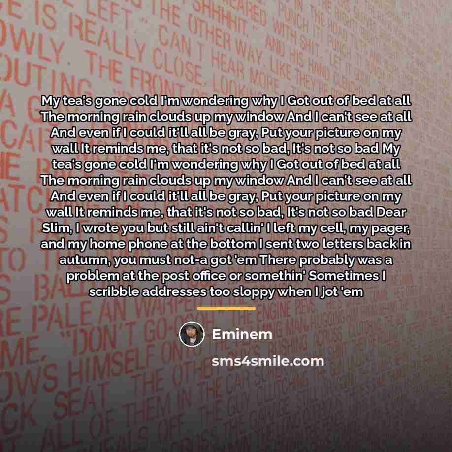 “My tea's gone cold I'm wondering why I Got out…” quote by Eminem