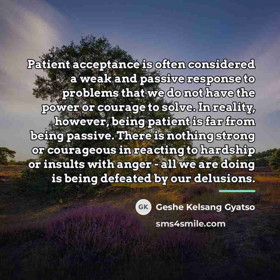 “Patient acceptance is often considered a weak and passive response…” quote by Geshe Kelsang Gyatso