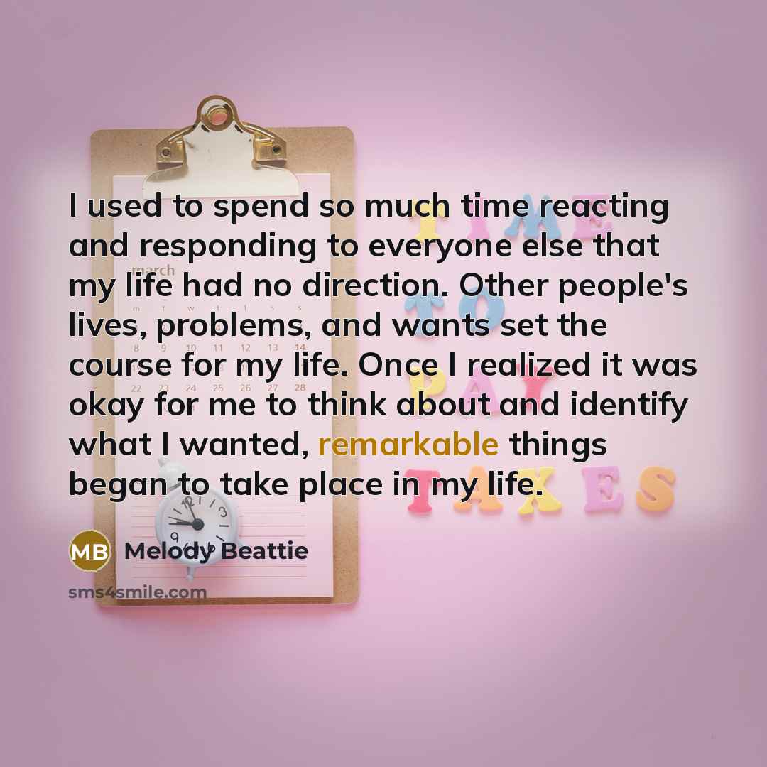 “I used to spend so much time reacting and responding…” quote by Melody Beattie