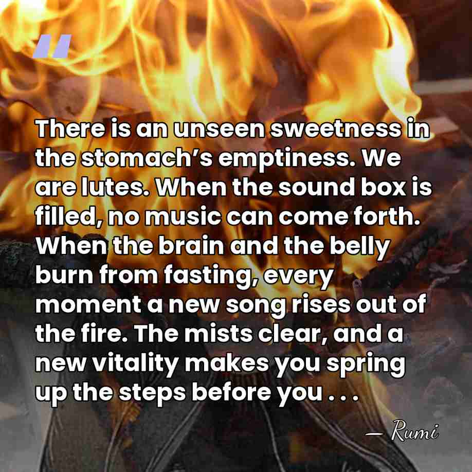 There is an unseen sweetness in the stomach’s emptiness. We are lutes.&hellip; - Rumi