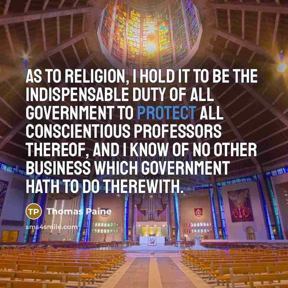 “As to religion, I hold it to be the indispensable…” quote by Thomas Paine