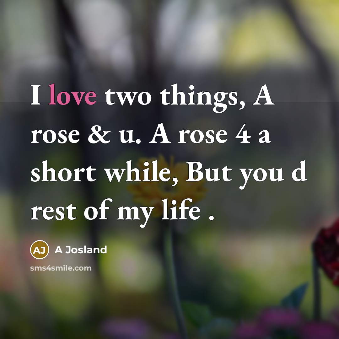“I love two things, A rose & u. A rose 4 a short while, But you d rest of my life .” quote by A Josland