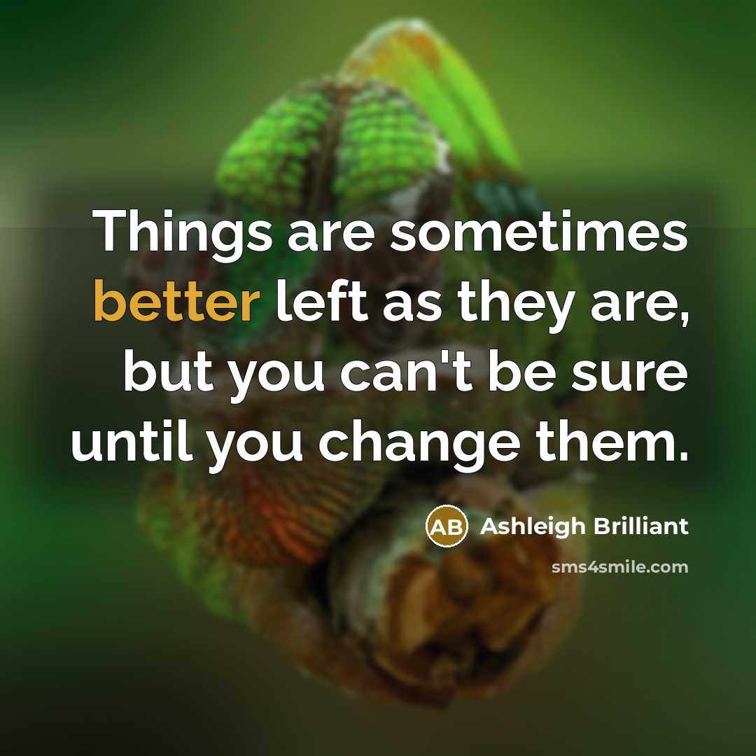 “Things are sometimes better left as they are, but you can't be sure until you change them.” quote by Ashleigh Brilliant