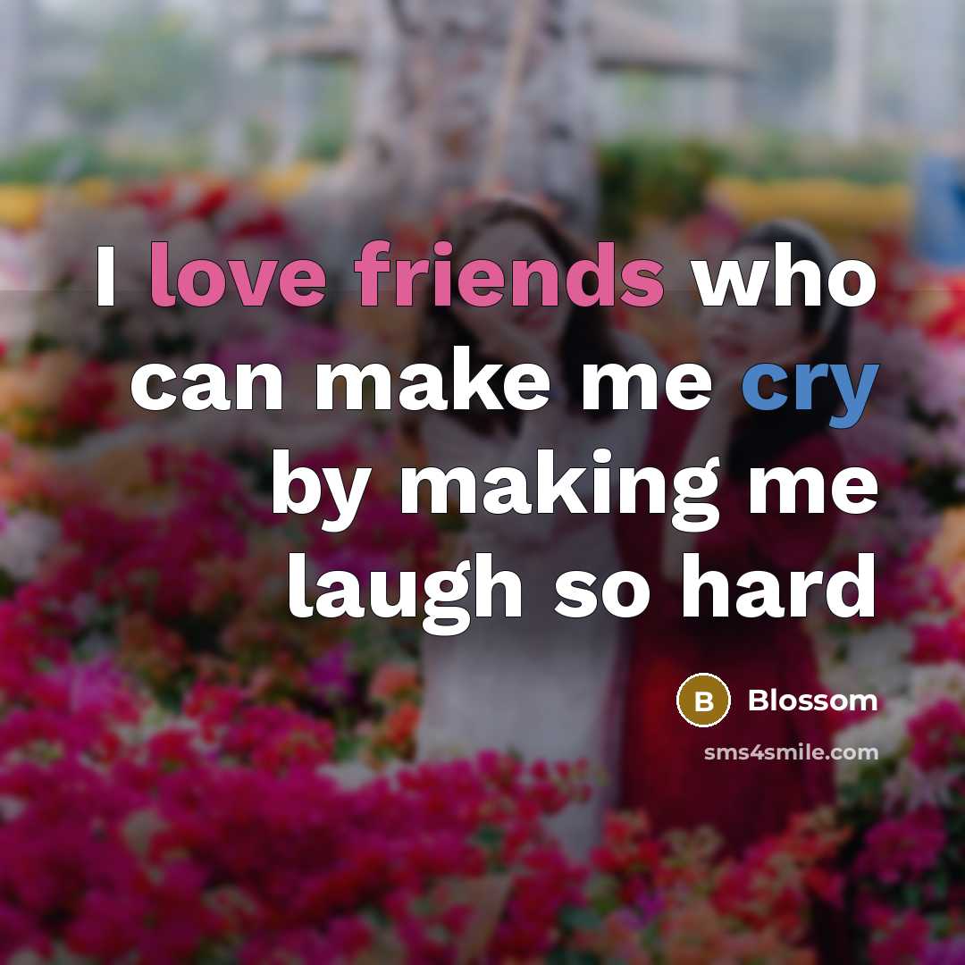 “I love friends who can make me cry by making me laugh so hard” quote by Blossom