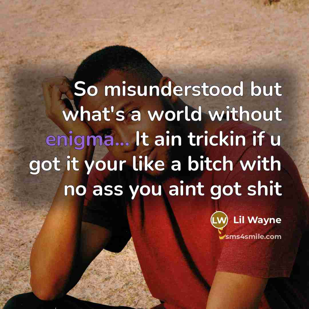 “So misunderstood but what's a world without enigma... It ain trickin if u got it your like a bitch with no ass you aint got shit” quote by Lil Wayne