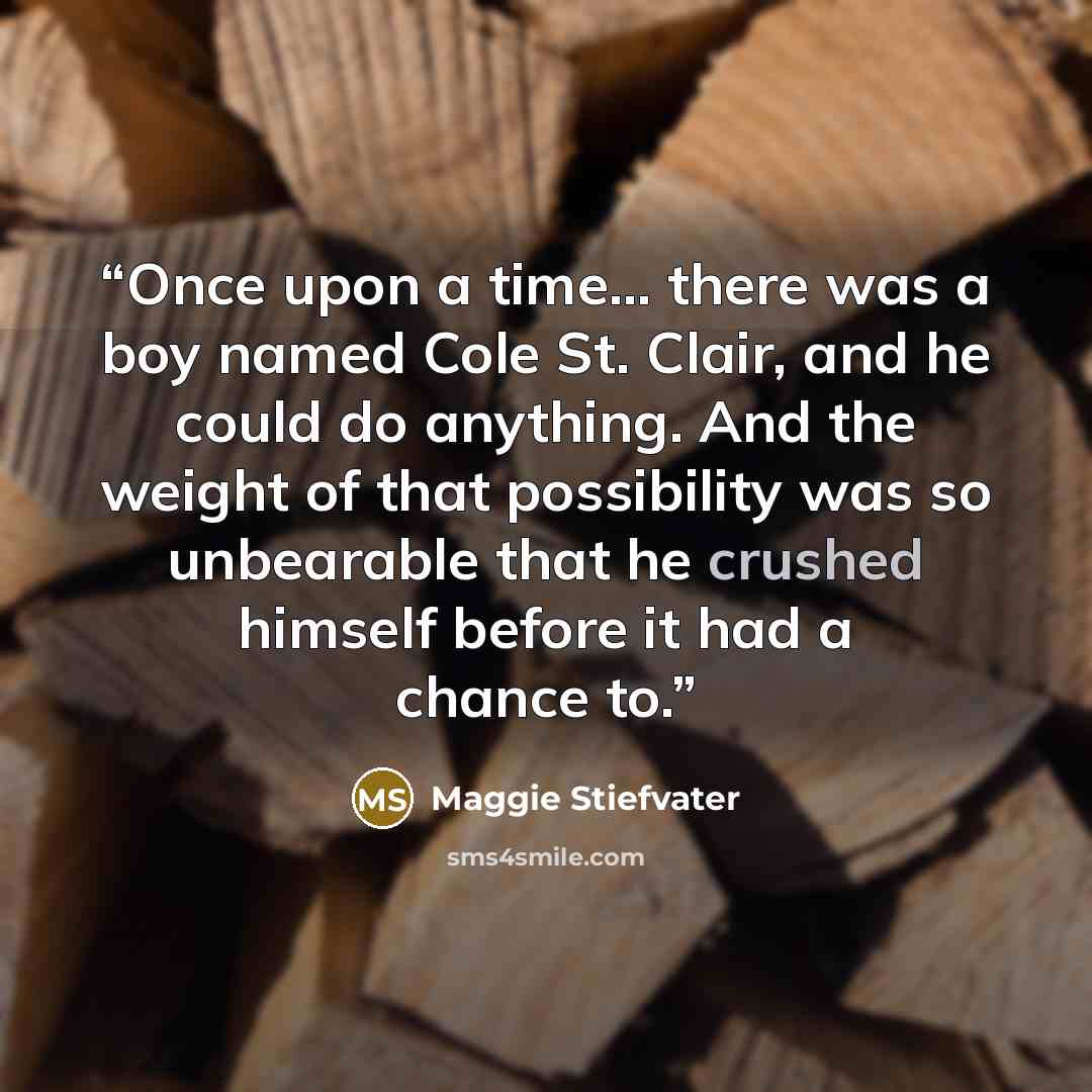 “Once upon a time… there was a boy named Cole St. Clair, and he could do anything. And the weight of that possibility was so unbearable that he crushed himself before it had a chance to.” quote by Maggie Stiefvater