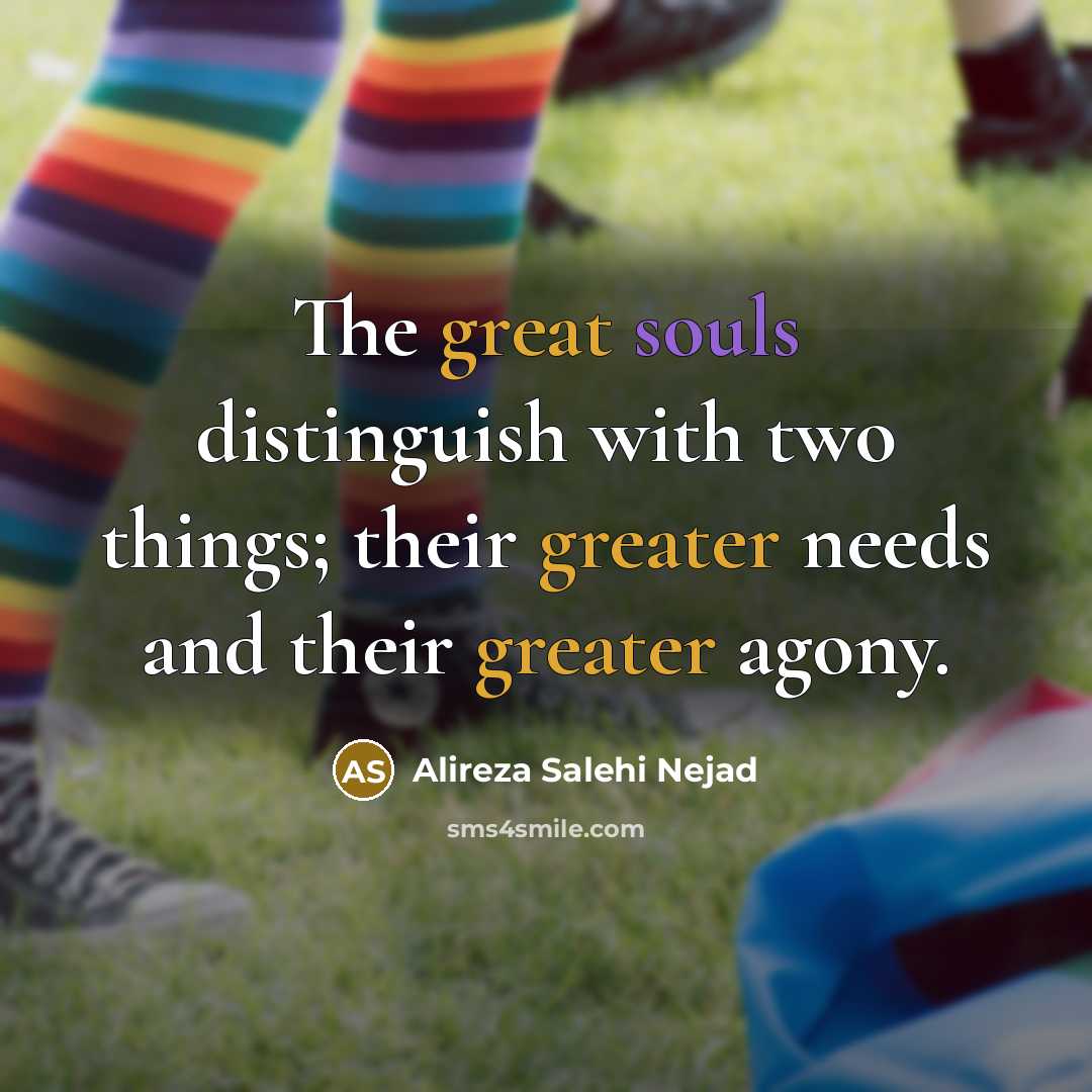 “The great souls distinguish with two things; their greater needs…” quote by Alireza Salehi Nejad