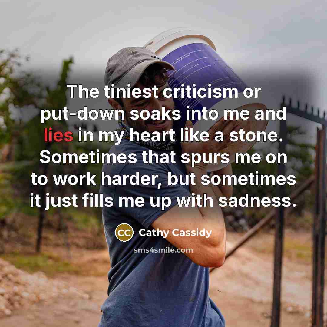 “The tiniest criticism or put-down soaks into me and lies…” quote by Cathy Cassidy