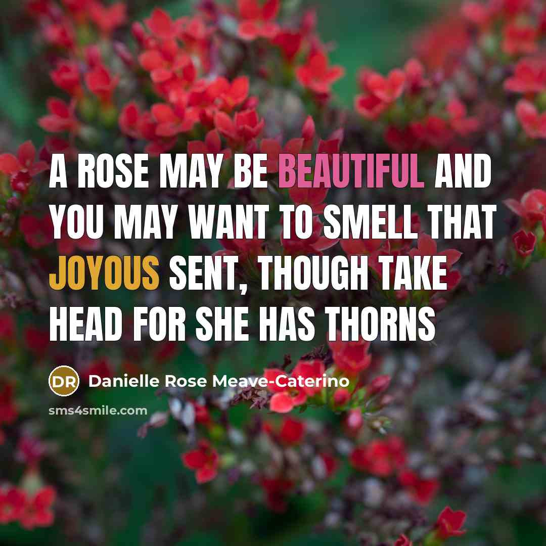 “A rose may be beautiful and you may want to…” quote by Danielle Rose Meave-Caterino