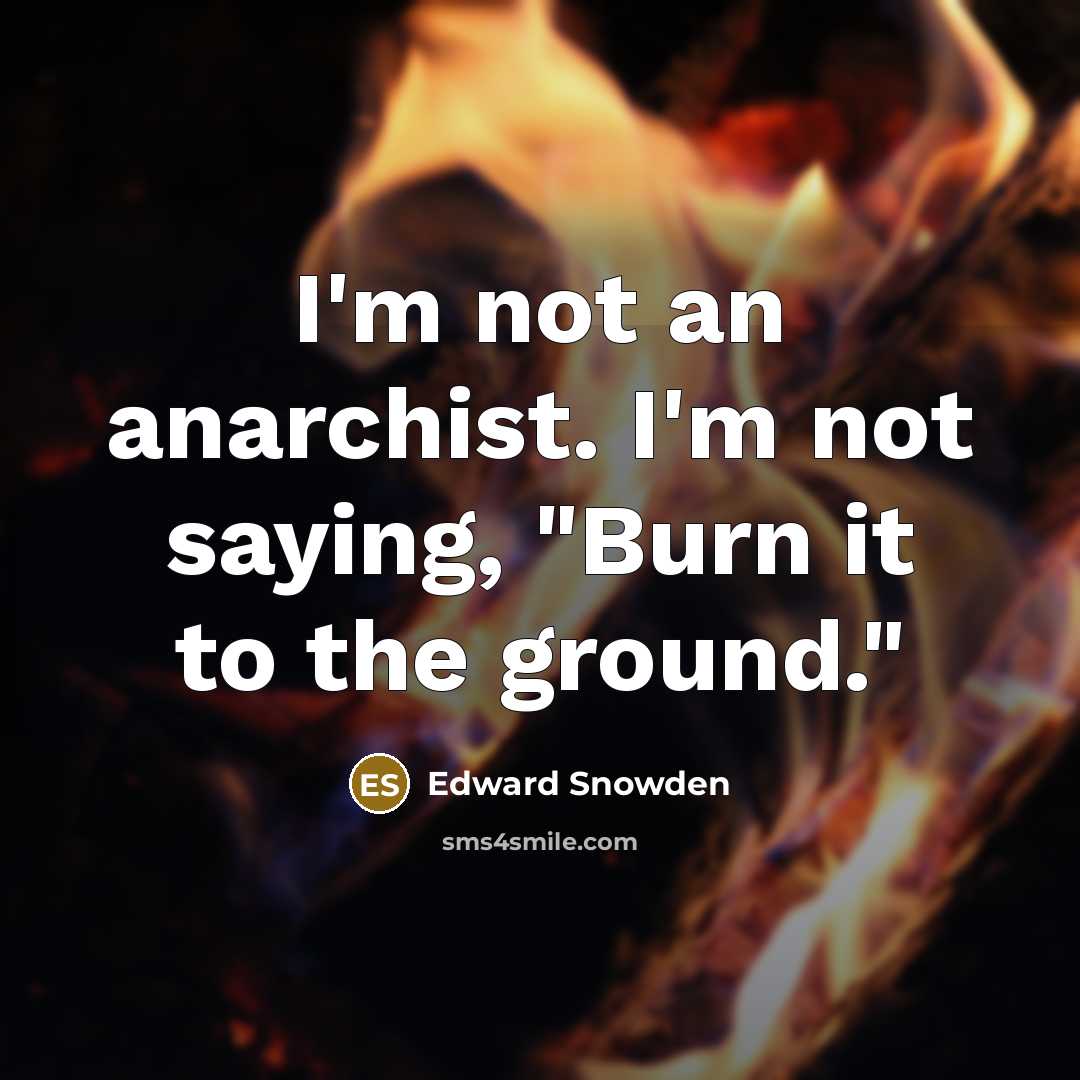 “I'm not an anarchist. I'm not saying, "Burn it to…” quote by Edward Snowden