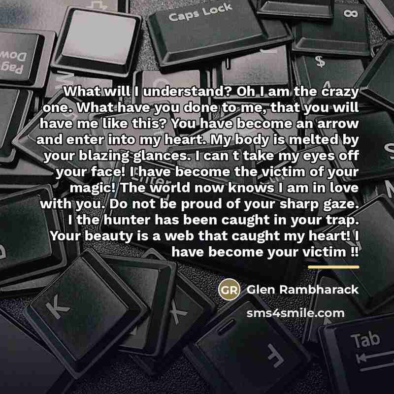 “What will I understand? Oh I am the crazy one.…” quote by Glen Rambharack