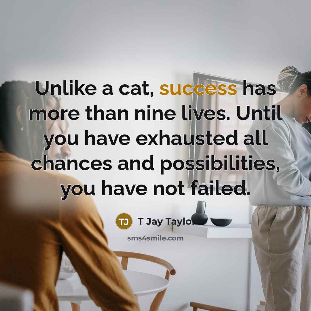 “Unlike a cat, success has more than nine lives. Until…” quote by T Jay Taylor