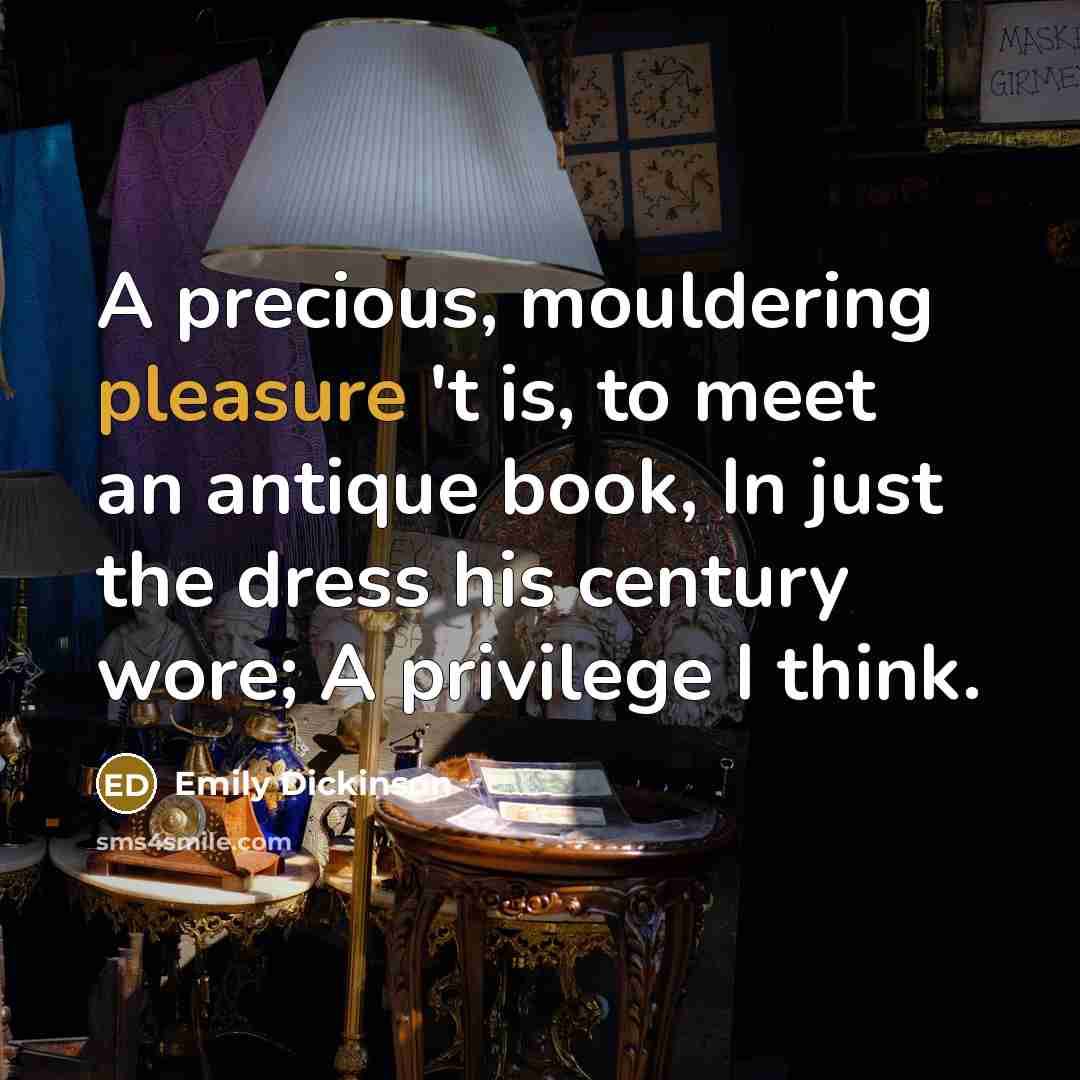 “A precious, mouldering pleasure 't is, to meet an antique…” quote by Emily Dickinson