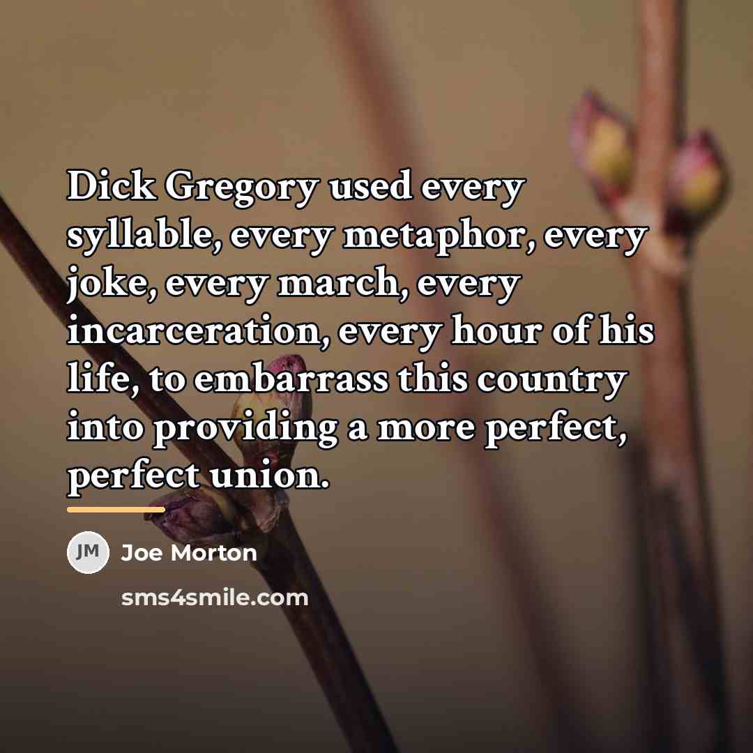 “Dick Gregory used every syllable, every metaphor, every joke, every…” quote by Joe Morton