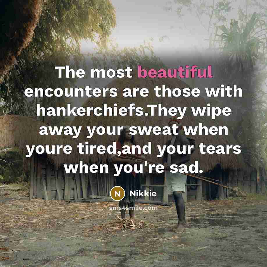 “The most beautiful encounters are those with hankerchiefs.They wipe away…” quote by Nikkie