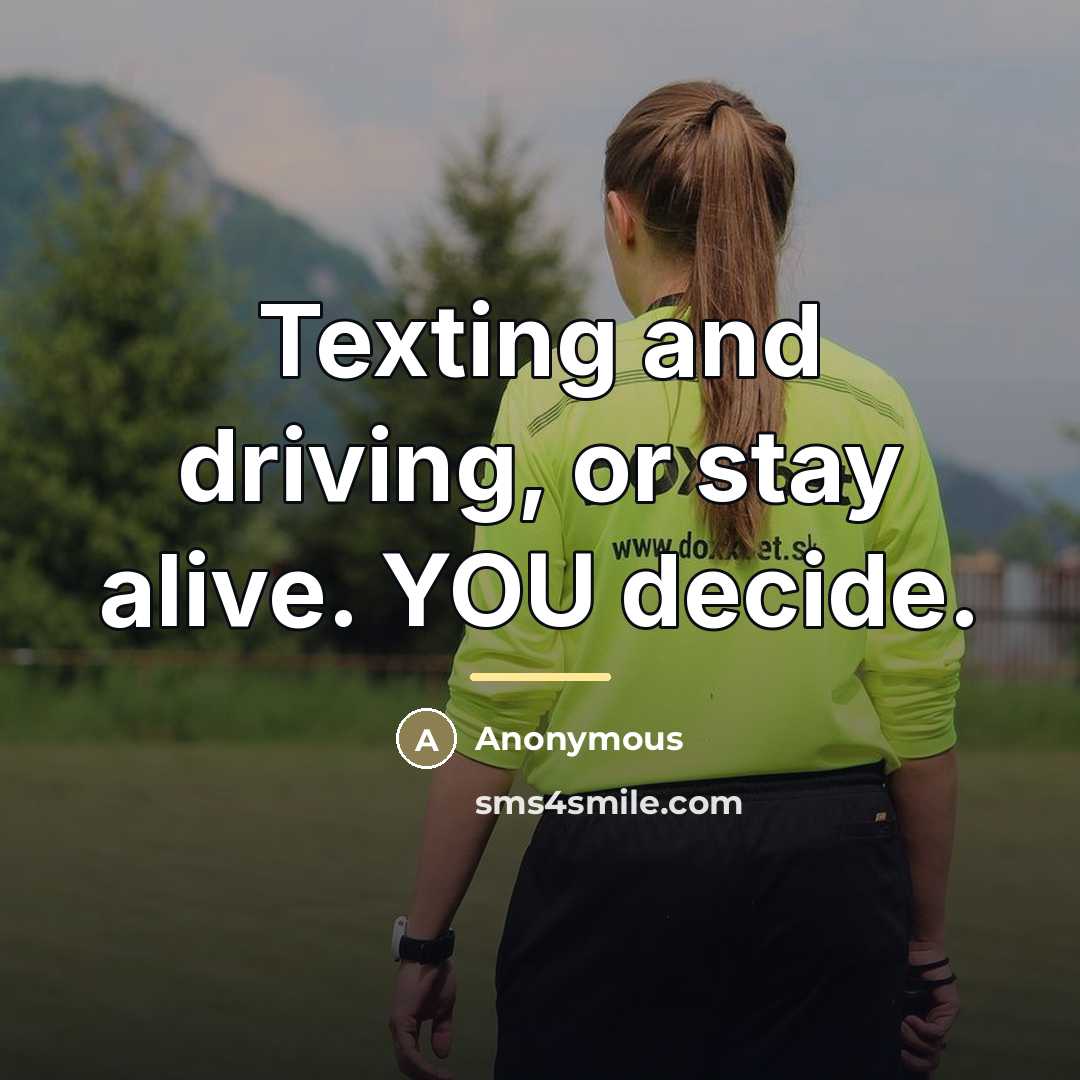 “Texting and driving, or stay alive. YOU decide.…” quote by Anonymous