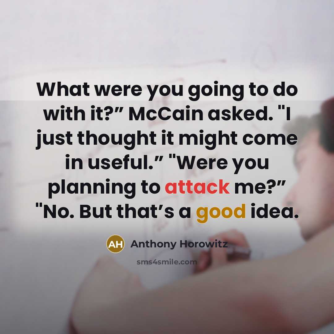 “What were you going to do with it?” McCain asked. "I just thought it might come in useful.” "Were you planning to attack me?” "No. But that’s a good idea.” quote by Anthony Horowitz