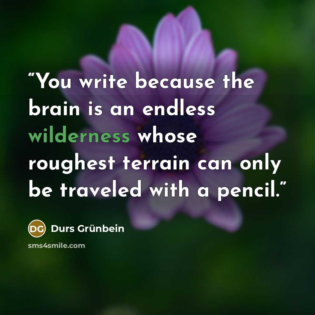 “You write because the brain is an endless wilderness whose roughest terrain can only be traveled with a pencil.” quote by Durs Grünbein