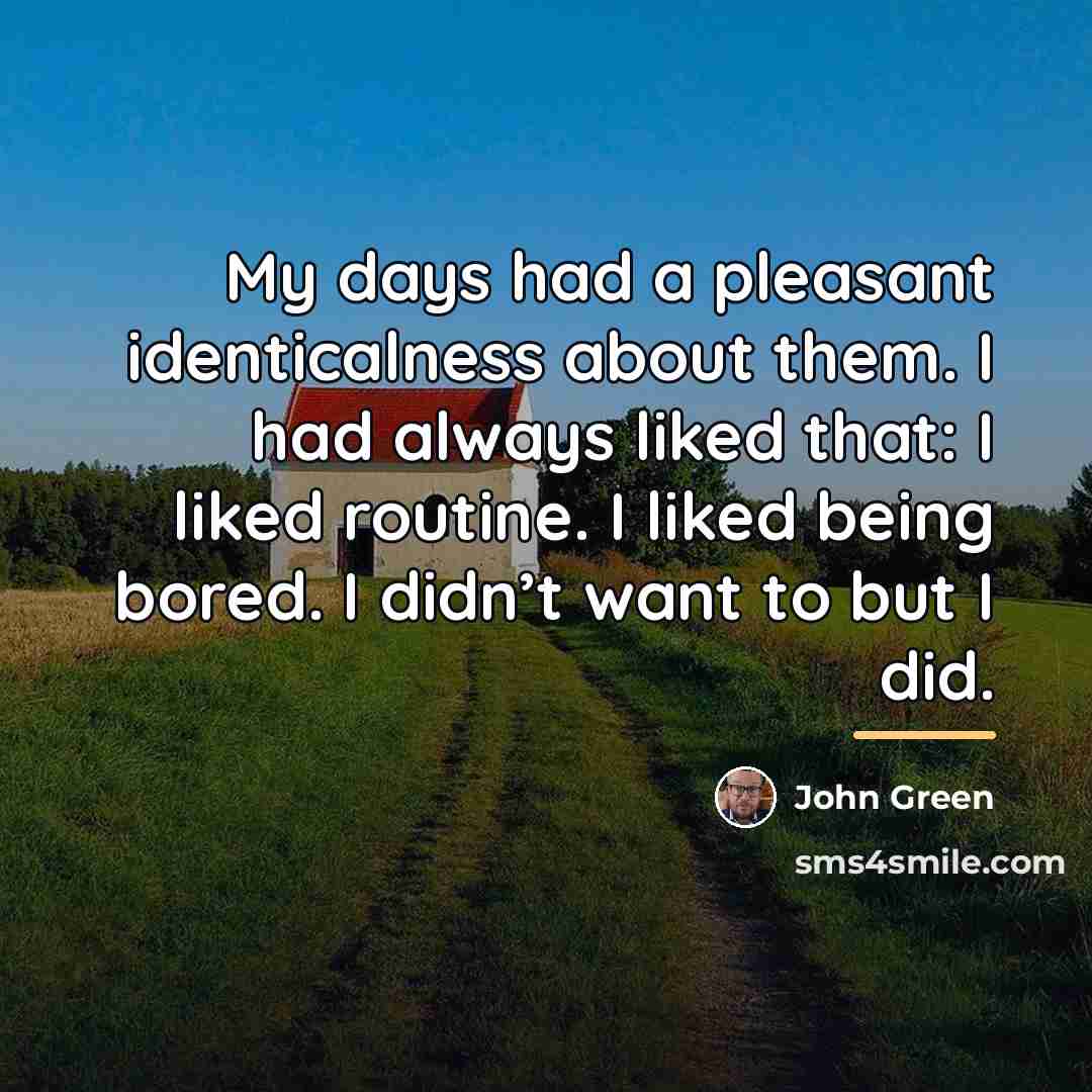 “My days had a pleasant identicalness about them. I had…” quote by John Green