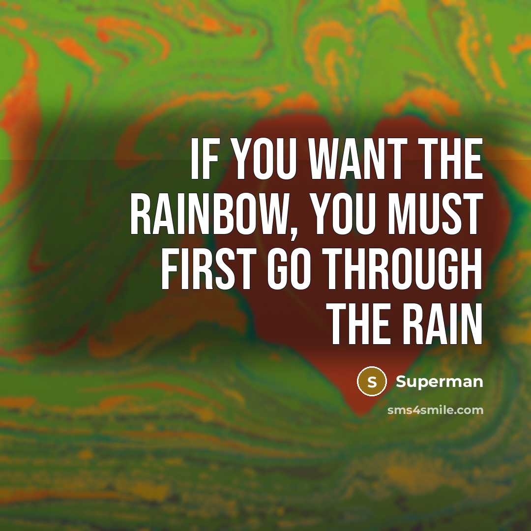 “If you want the rainbow, you must first go through…” quote by Superman