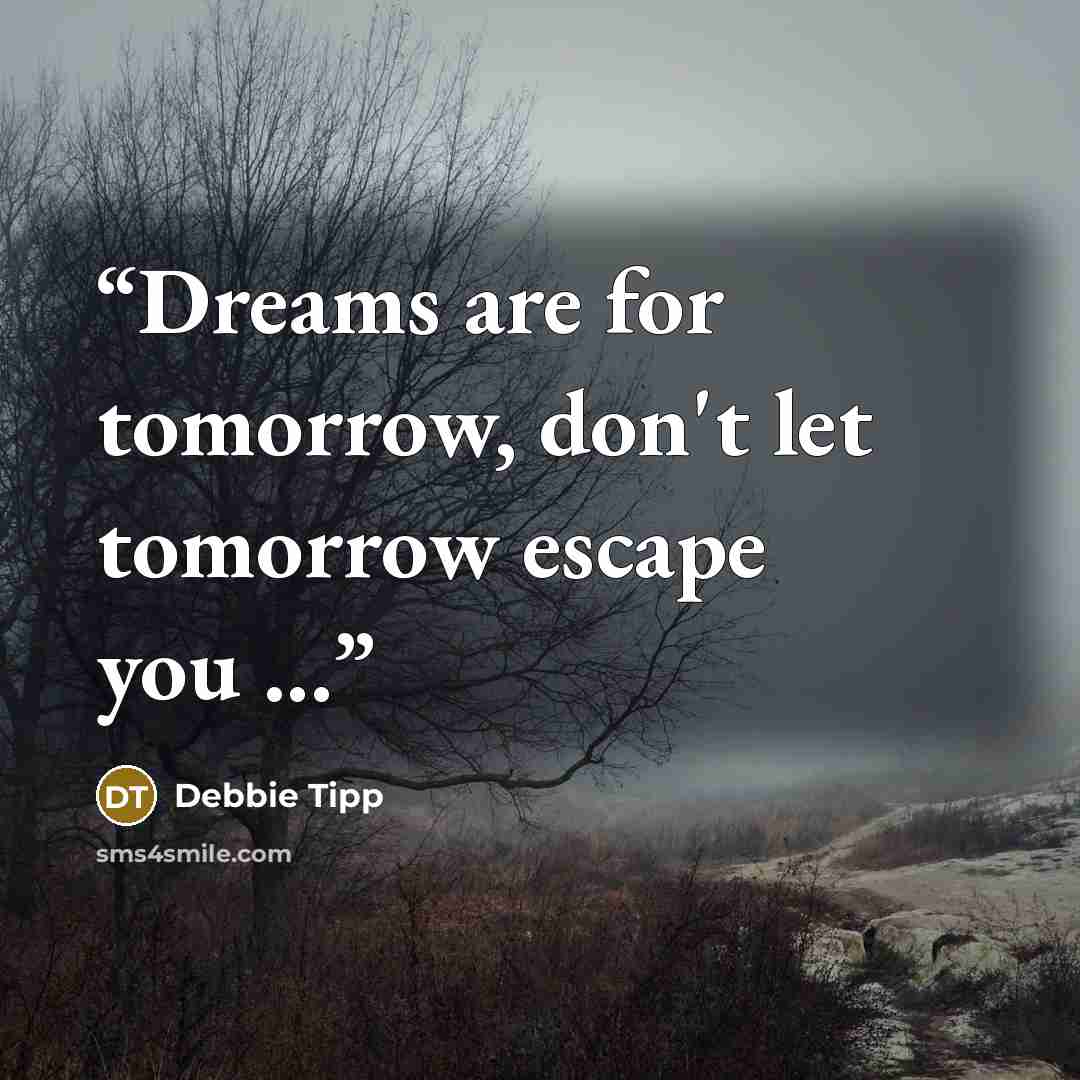 “Dreams are for tomorrow, don't let tomorrow escape you ...” quote by Debbie Tipp