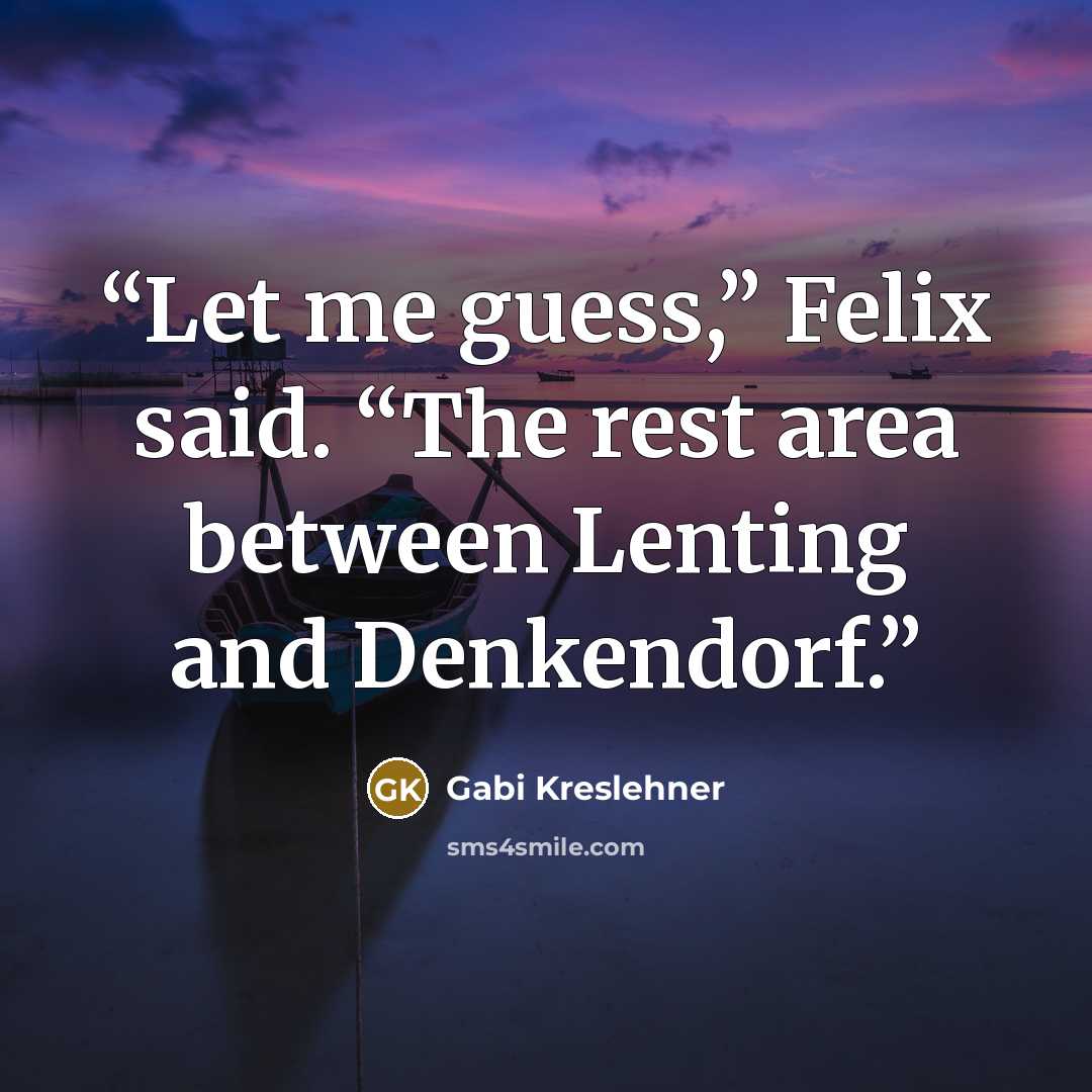 “Let me guess,” Felix said. “The rest area between Lenting and Denkendorf.” quote by Gabi Kreslehner