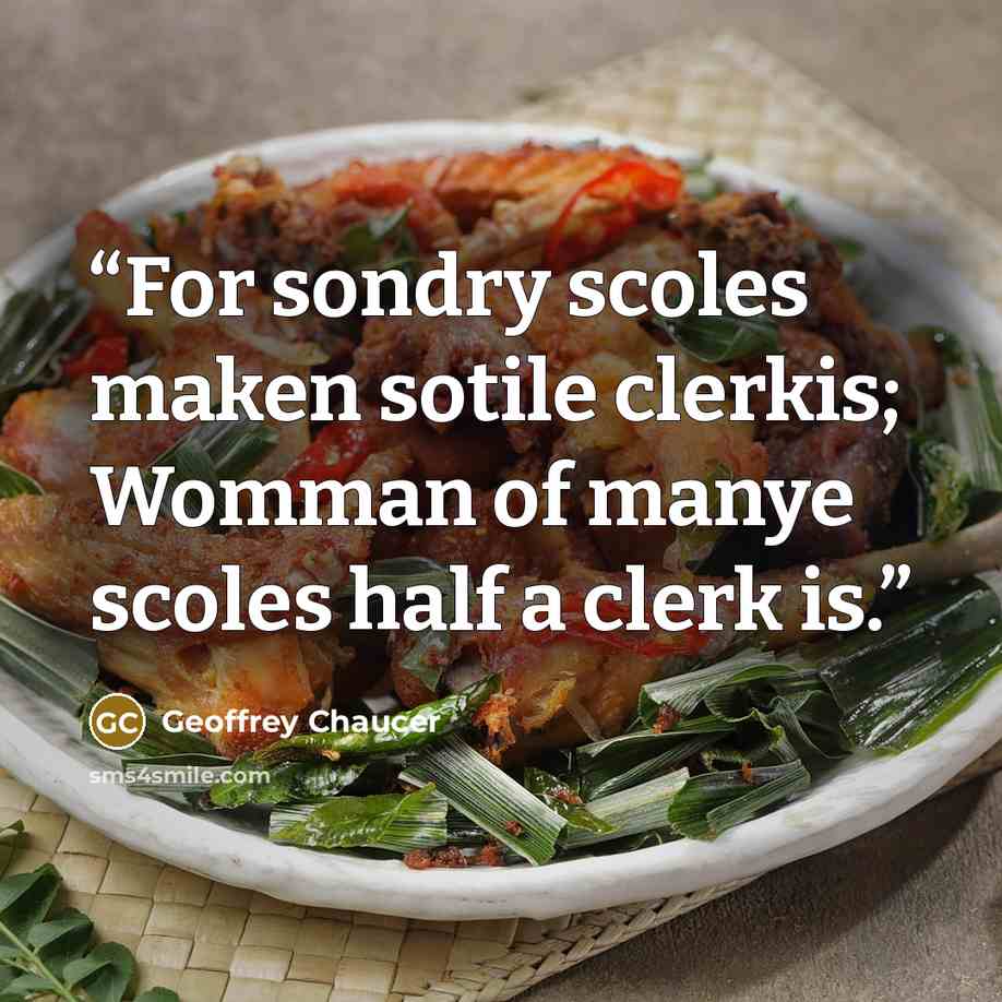 “For sondry scoles maken sotile clerkis; Womman of manye scoles half a clerk is.” quote by Geoffrey Chaucer