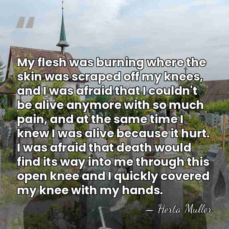 My flesh was burning where the skin was scraped off my knees,&hellip; - Herta Muller