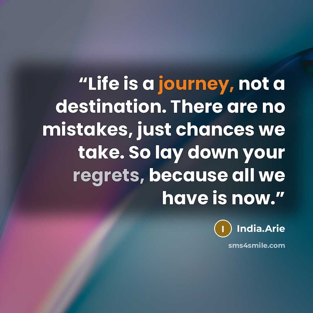 “Life is a journey, not a destination. There are no mistakes, just chances we take. So lay down your regrets, because all we have is now.” quote by India.Arie